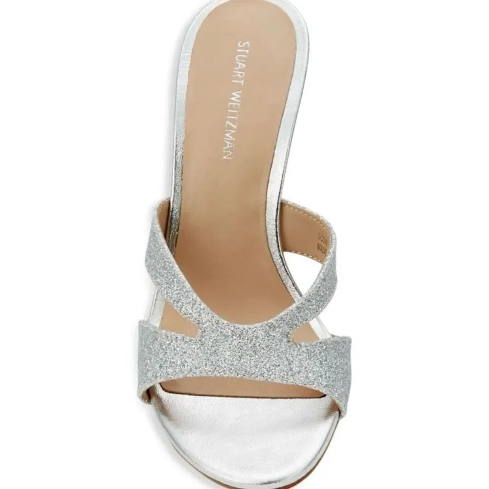 NWT Stuart Weitzman Mariposa silver gilitter sandals Size 7